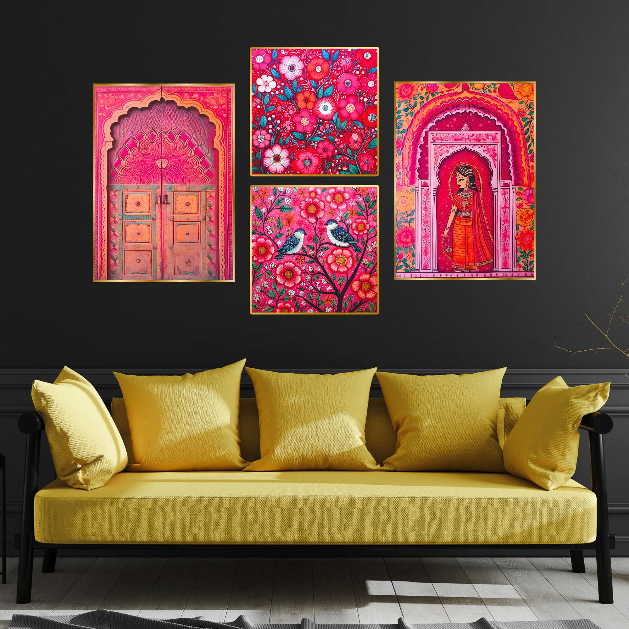 Set of Four Wall Paintings for Wall Dacoration Golden Framed Wall Paintings for Living Room & Bedroom Wall Art for Home Decoration & Office Wall Décor (13x10 inch CH-GD4-1) - Image 3