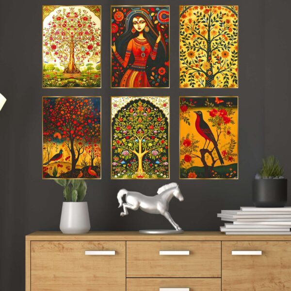 Set of Six Wall Paintings for Wall Dacoration Golden Framed Wall Paintings for Living Room & Bedroom Wall Art for Home Decoration & Office Wall Décor (13x10 inch CH-GD6-6)
