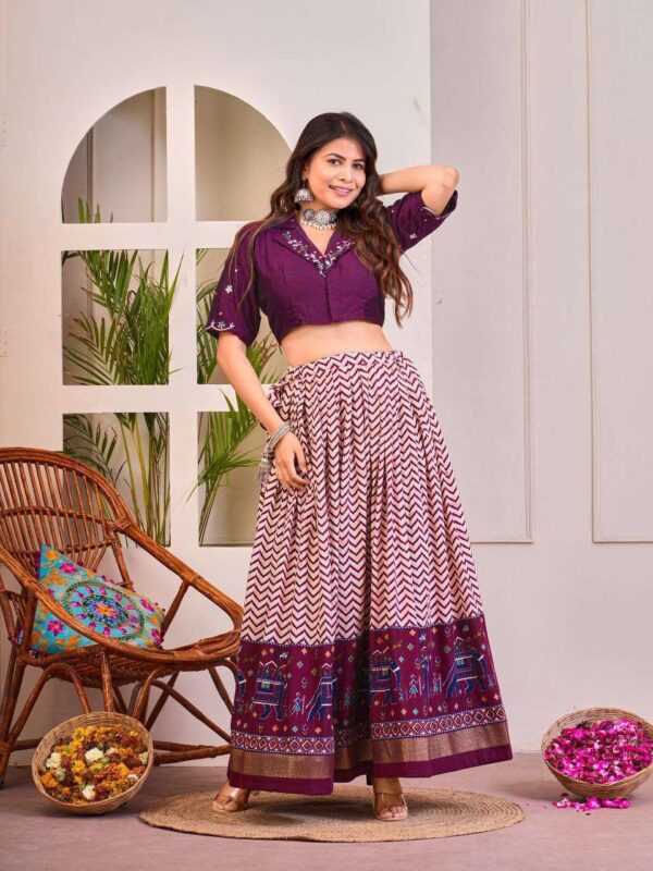 Women's Tussar Silk Patola Print Lehenga Choli Set with Foil Work - Image 4