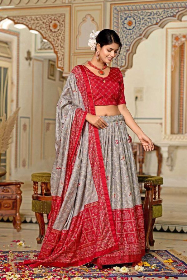 Women's Tussar Silk Patola Print Lehenga Choli Dupatta Set - Image 8