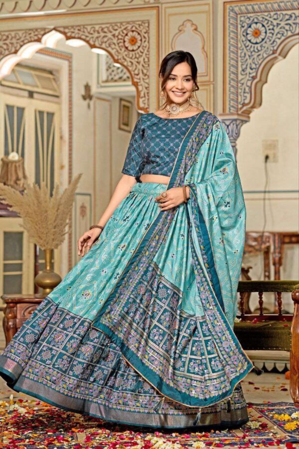 Women's Tussar Silk Patola Print Lehenga Choli Dupatta Set - Image 11