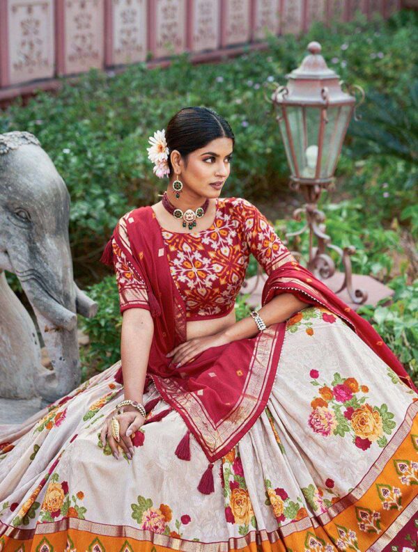 Women's Patola Print Tussar Silk Lehenga Choli Dupatta Set - Image 3